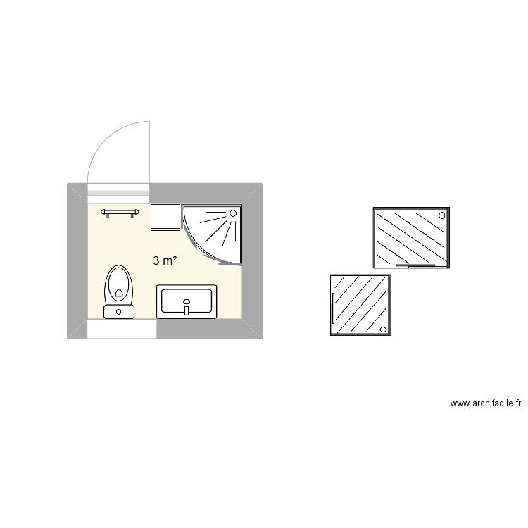salle de bain 2. Plan de 1 pièce et 3 m2