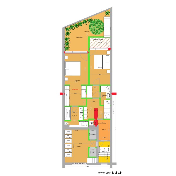 BAUCQ 77 Rez de Jardin Duplex VF. Plan de 13 pièces et 92 m2