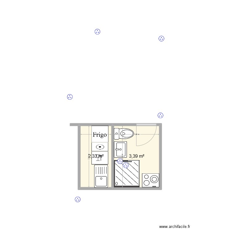 studio2. Plan de 2 pièces et 6 m2