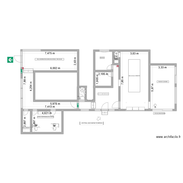 restos du coeur. Plan de 9 pièces et 104 m2