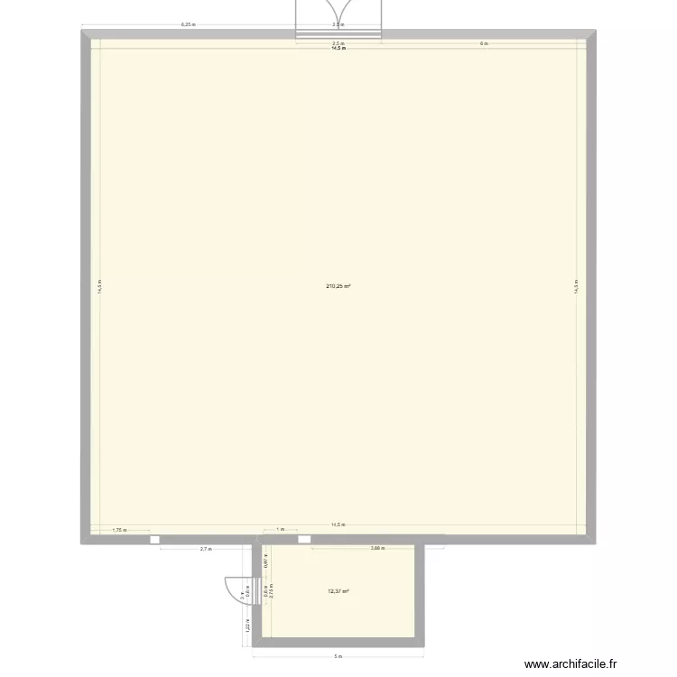 Salle essais. Plan de 2 pièces et 223 m²
