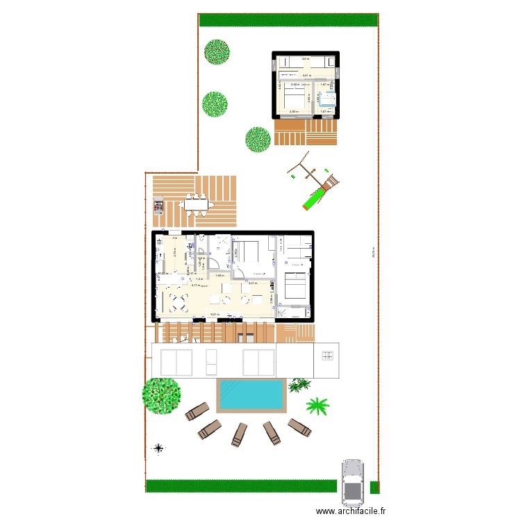Aureilhan EXTENSION version 20 m2. Plan de 2 pièces et 61 m2