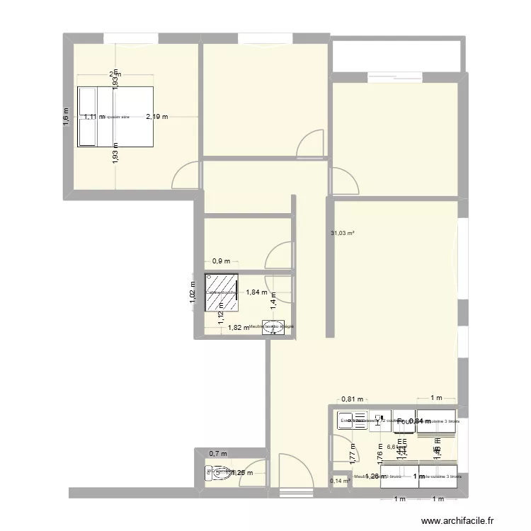 appart yoyo. Plan de 4  et 59 m²