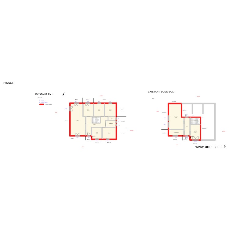 ASAAF_ Existant. Plan de 16 pièces et 256 m2