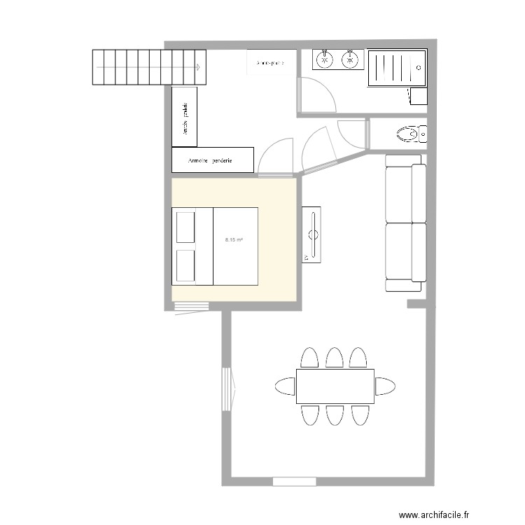 frotnenas. Plan de 1 pièce et 8 m2