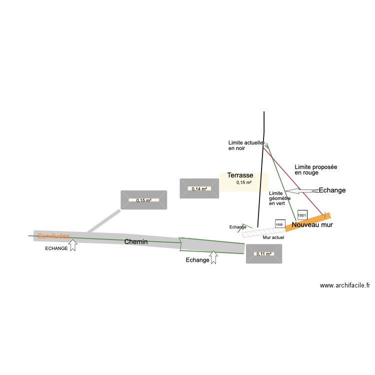 Echange parcelles. Plan de 4 pièces et 1 m2