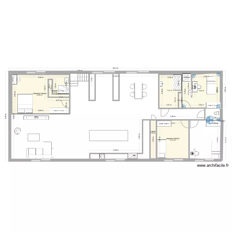 maison RDC. Plan de 8  et 60 m²