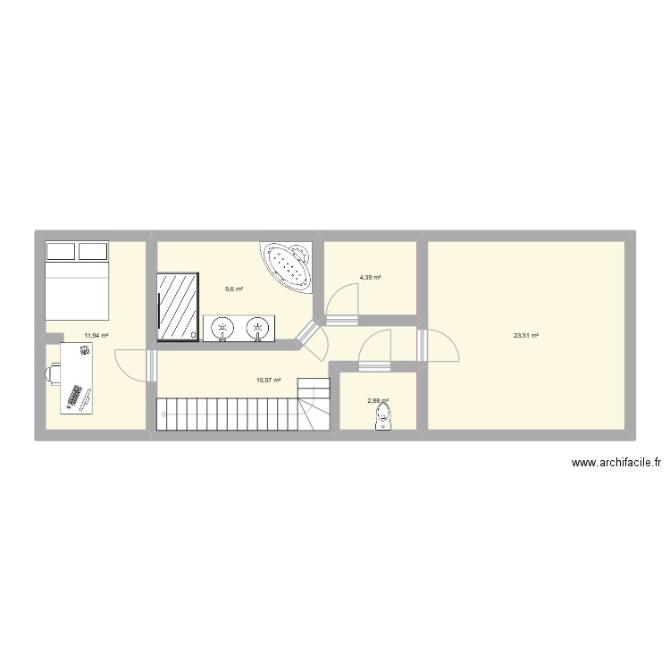Hellebecq étage. Plan de 6 pièces et 63 m2