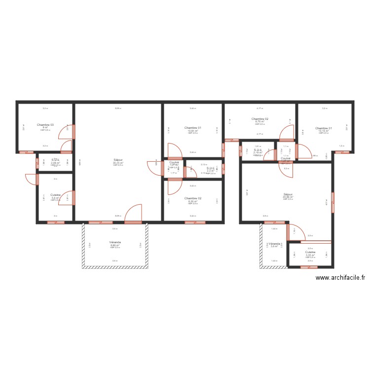 Nzinga. Plan de 16 pièces et 134 m2