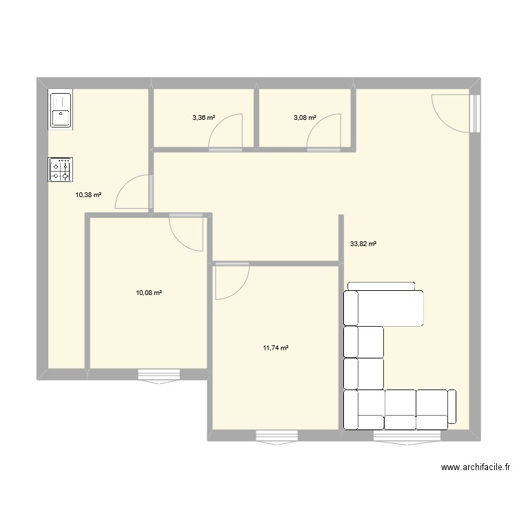 Tanja Balia. Plan de 6 pièces et 72 m2