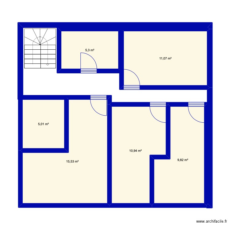 plan 1er étage (2eme essaie). Plan de 6 pièces et 58 m2