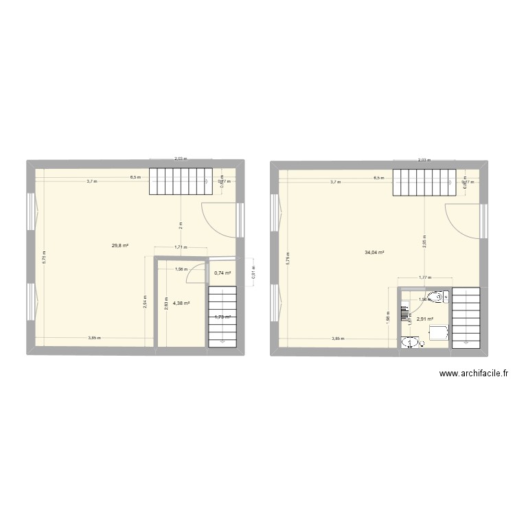 salon. Plan de 6 pièces et 74 m2