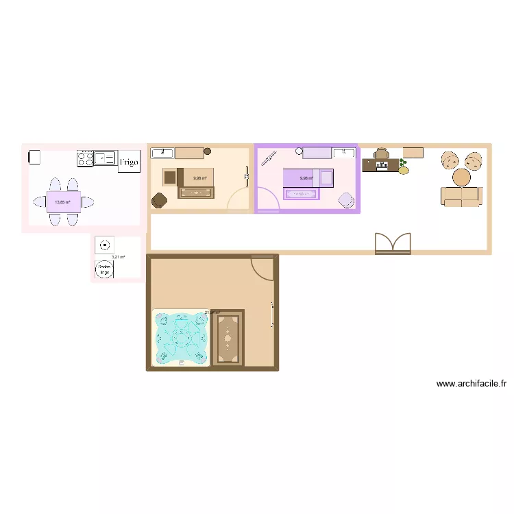 institut. Plan de 5 pièces et 59 m²