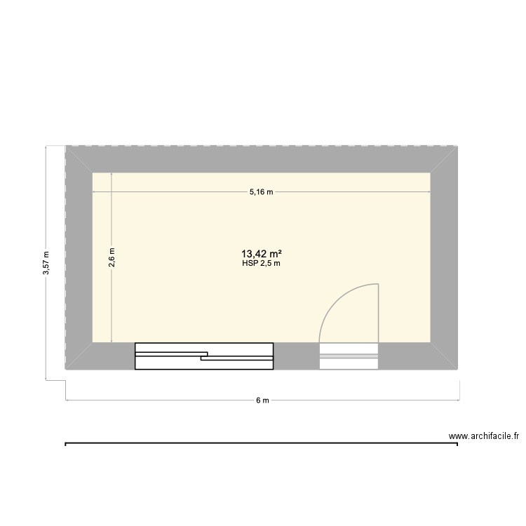 Dépendance jardinet. Plan de 1 pièce et 13 m2