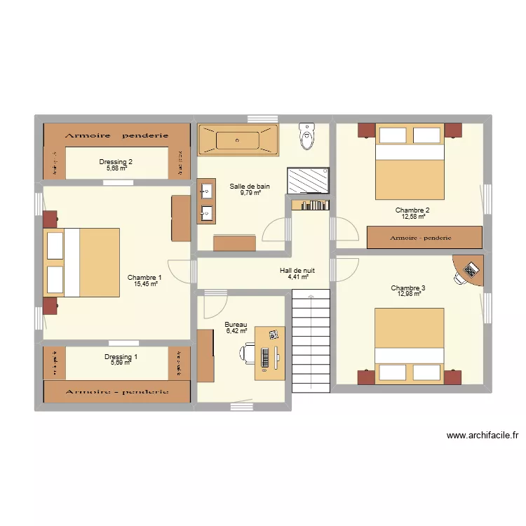 1er &eacute;tage maison Rotheux . Plan de 
