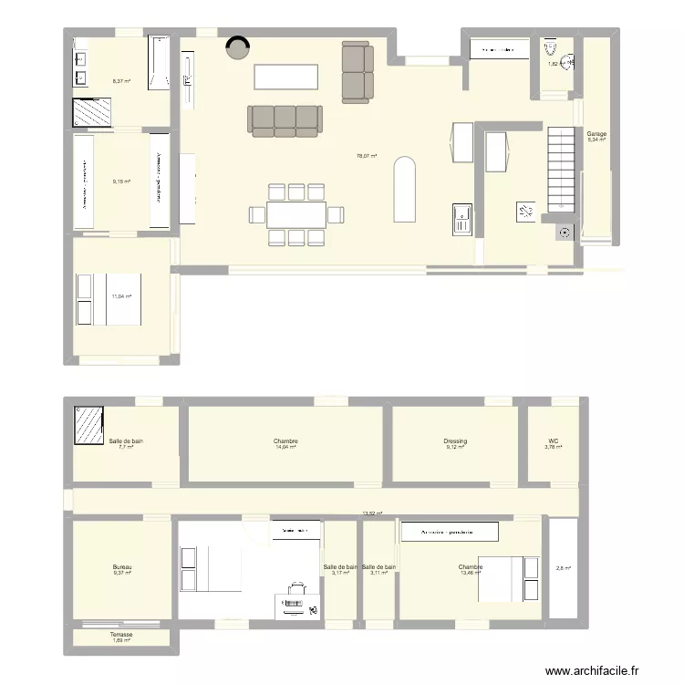 Maison Tagaret. Plan de 17  et 198 m²
