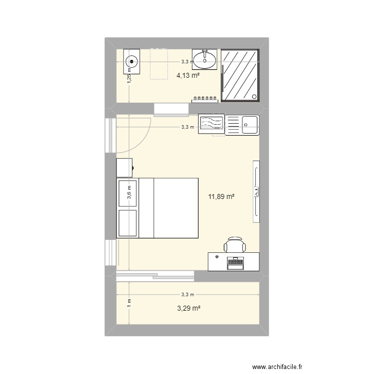 BUNGALOW LOCAL. Plan de 3 pièces et 19 m2