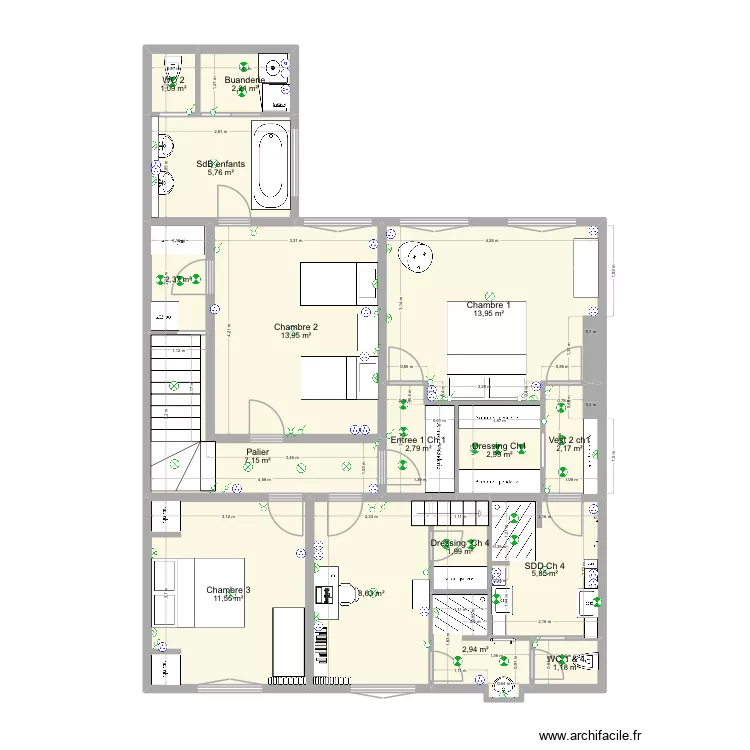SP 2eme &eacute;tage plan electrique bis. Plan de 16  et 87 m²