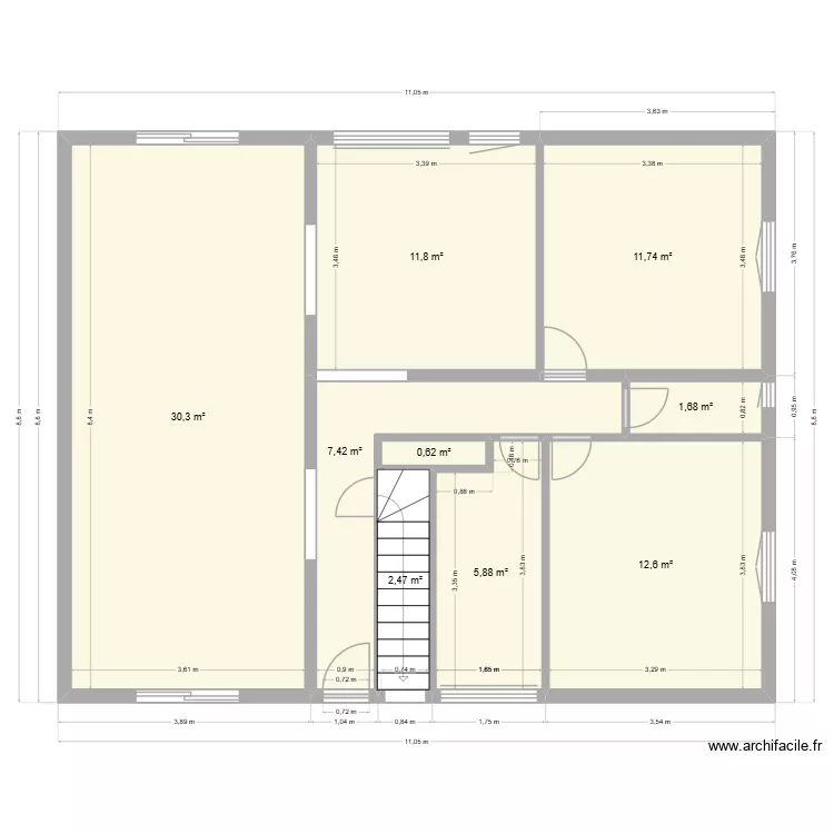 M1 & M2. Plan de 9 pièces et 85 m²