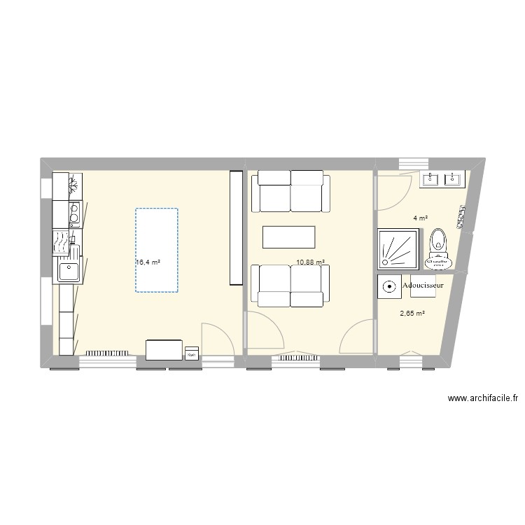 Labosse Annexe RDC New. Plan de 4 pièces et 34 m2