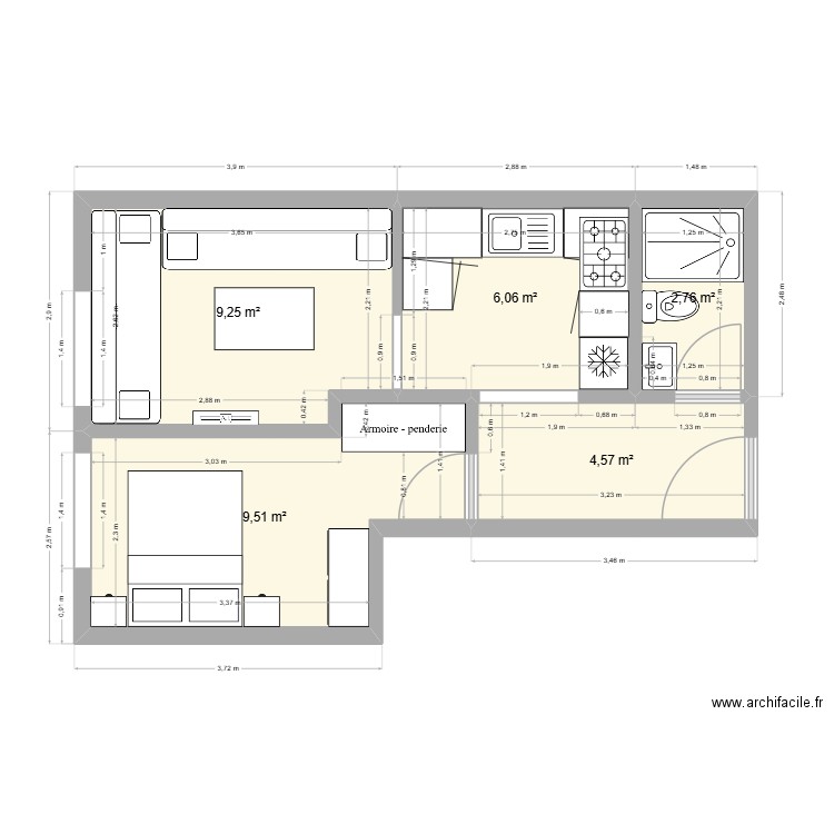 2E ETAGE  AAAA. Plan de 5 pièces et 32 m2