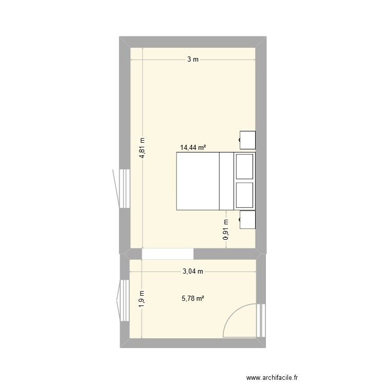 CHAMBRE LEO. Plan de 2 pièces et 20 m2