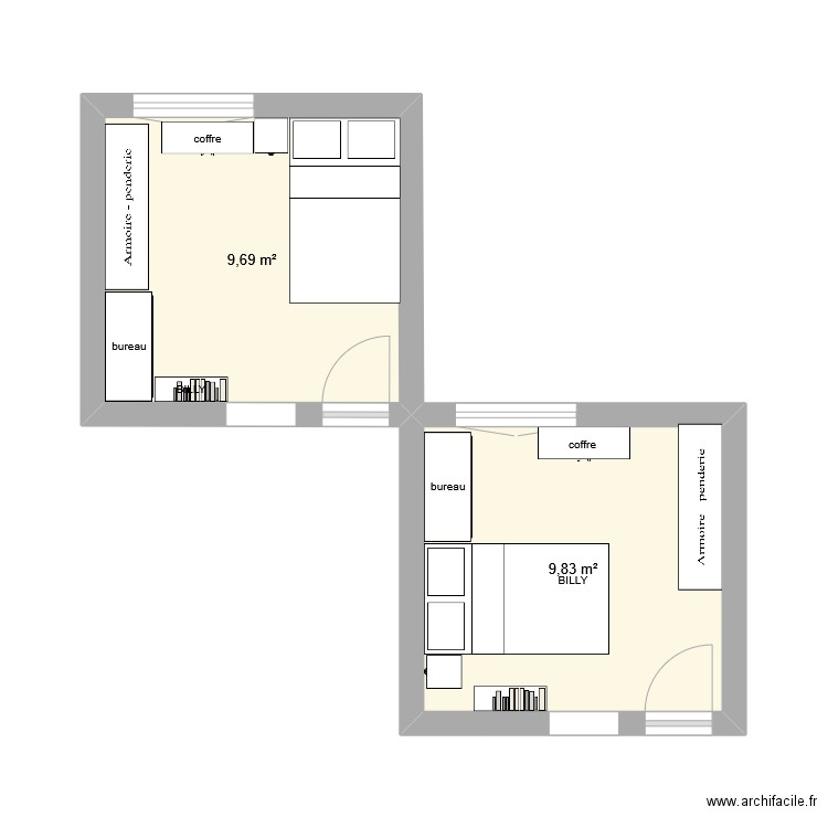 oli. Plan de 2 pièces et 20 m2