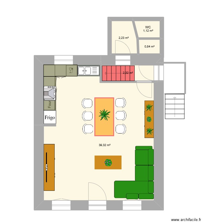 PIECES. Plan de 5 pièces et 46 m2