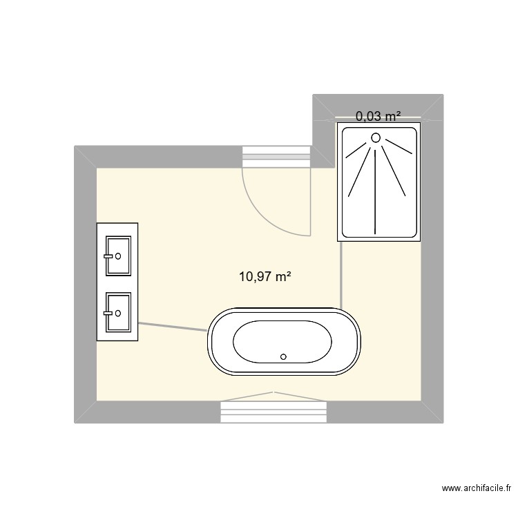 SDB BOUVIGNY COTE REEL. Plan de 2 pièces et 11 m2