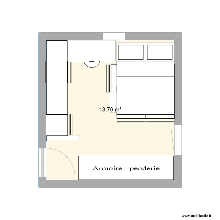 LIT. Plan de 1 pièce et 14 m2