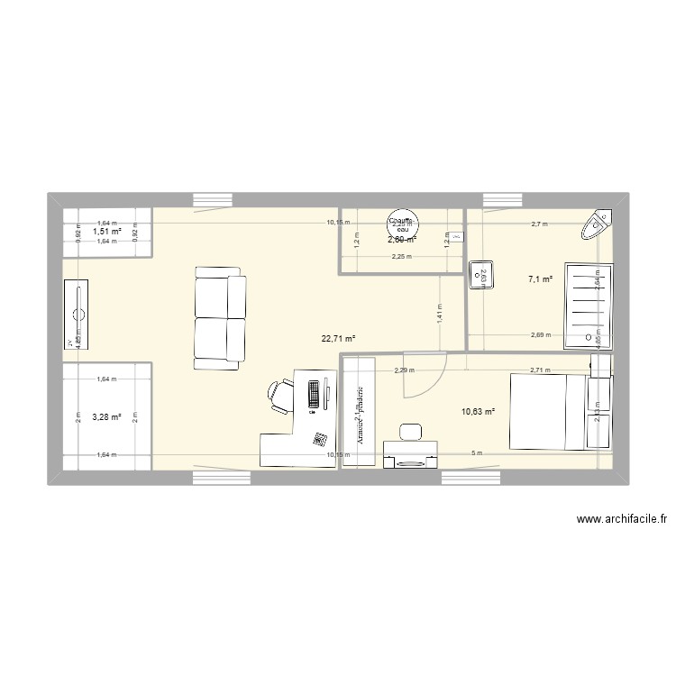 etage 11/03/24. Plan de 6 pièces et 74 m2