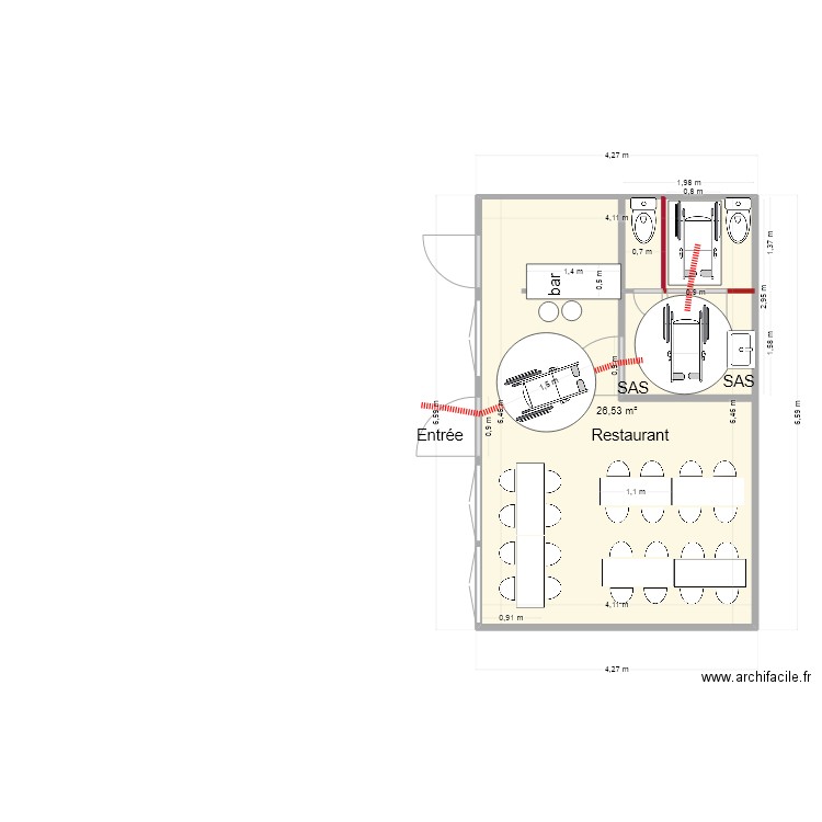 Salle la nova apres travaux. Plan de 1 pièce et 27 m2