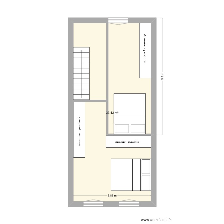 2eme. Plan de 1 pièce et 33 m2