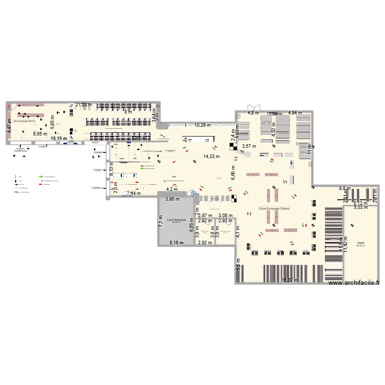 skishop idée final. Plan de 10 pièces et 809 m2
