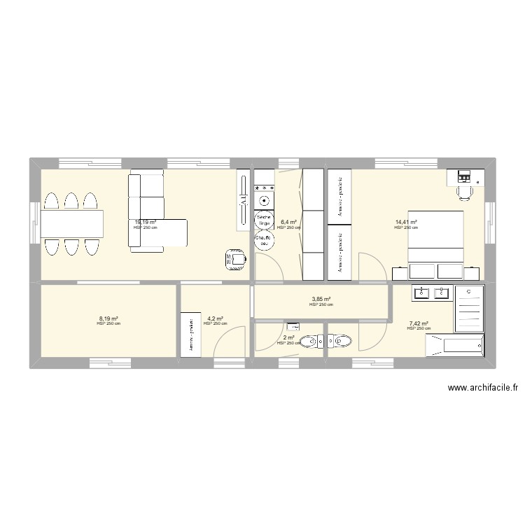 Maison cubes. Plan de 8 pièces et 66 m2