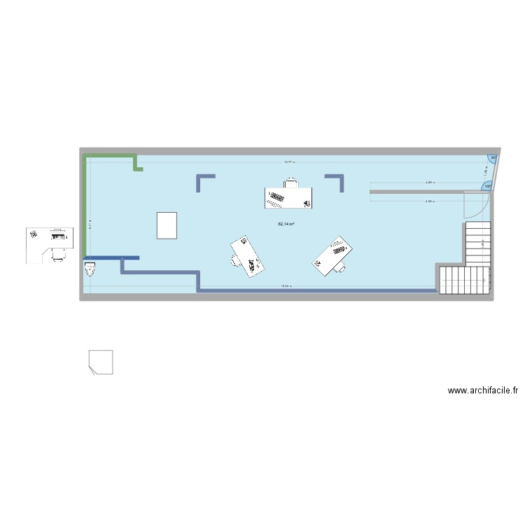 BUREAU. Plan de 1 pièce et 82 m2