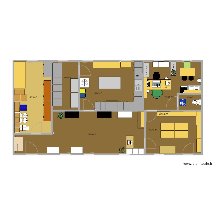 Savonnerie. Plan de 7 pièces et 93 m2