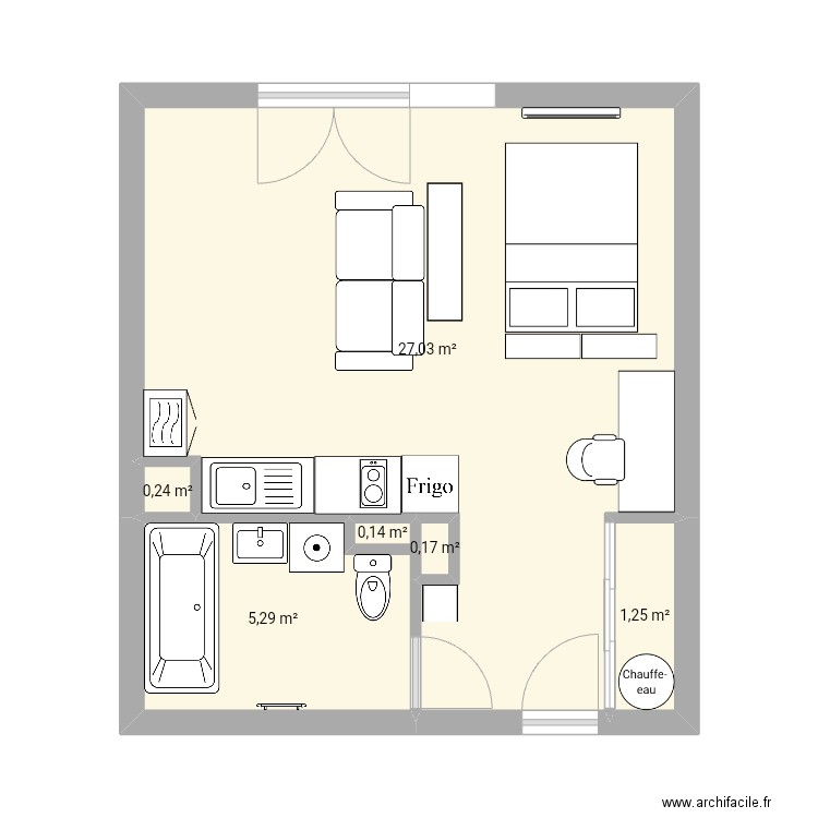 Appart Noémie. Plan de 6 pièces et 34 m2