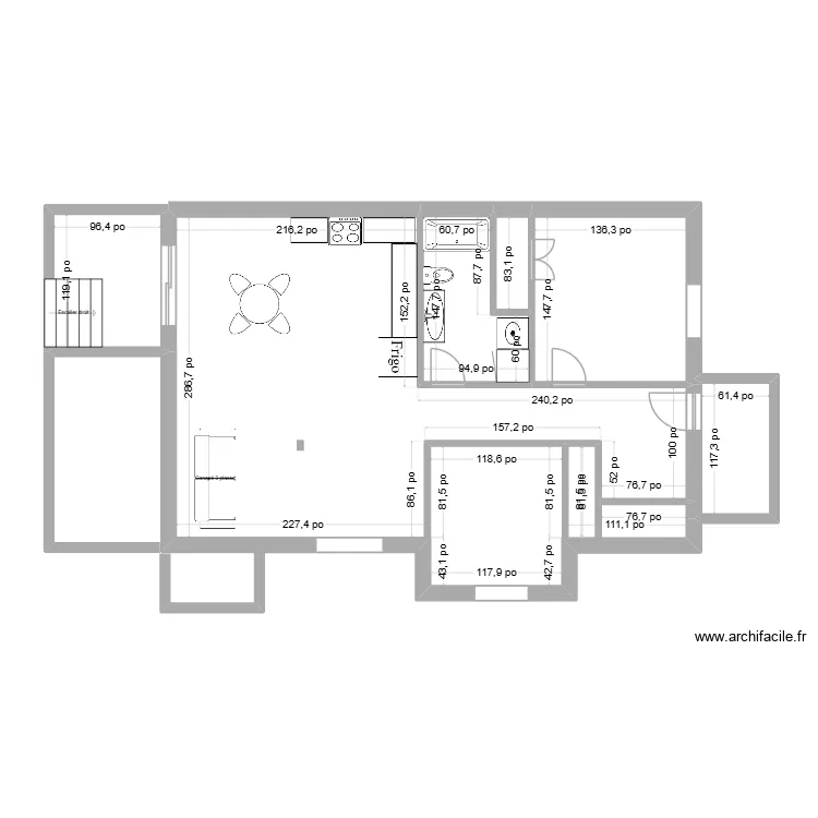 duplex cuisine 3. Plan de 6  et 96 m²