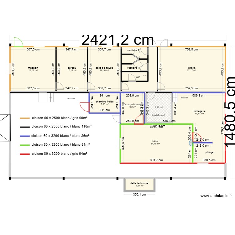 plan générale GAEC la Marmitte cotations. Plan de 15 pièces et 217 m2