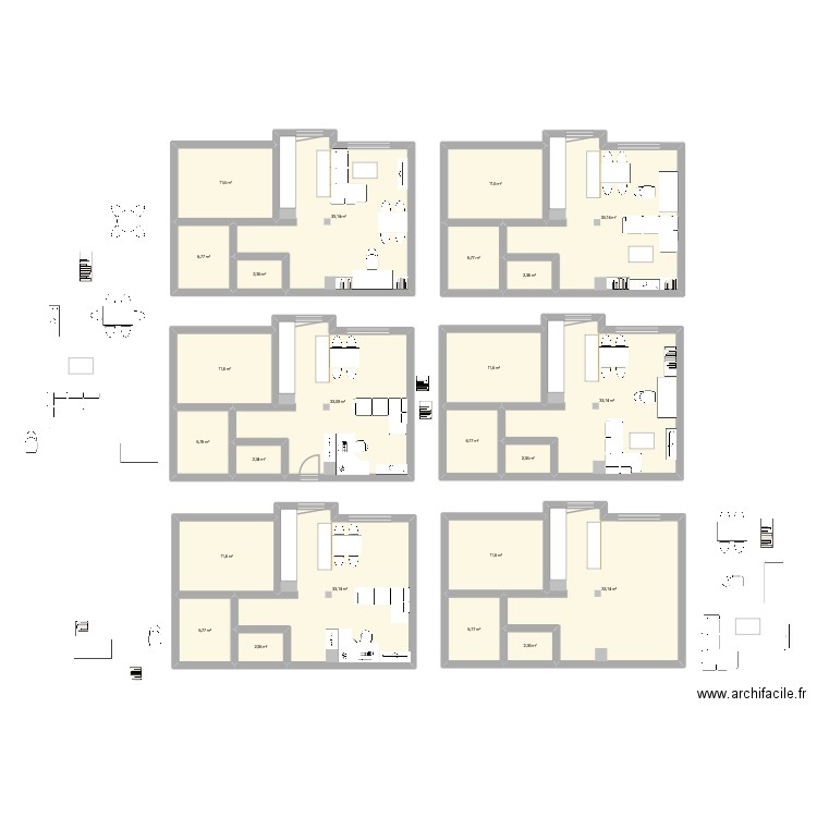 27 tuiliere. Plan de 24 pièces et 317 m2