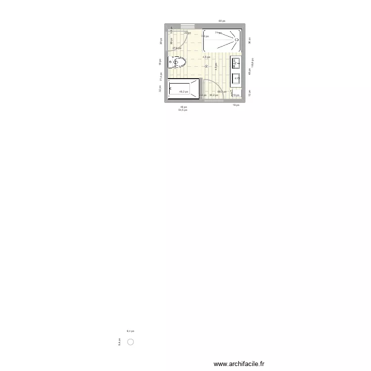 Salle &agrave; manger. Plan de 1  et 8 m²