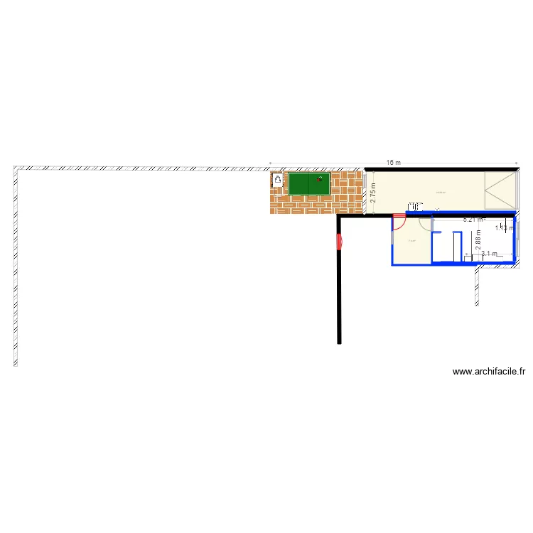 agrandissement 1. Plan de 2 pièces et 34 m²