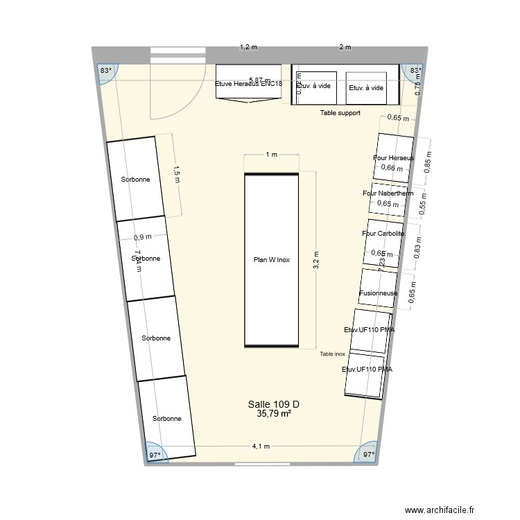 Salle 109 D. Plan de 1 pièce et 36 m2