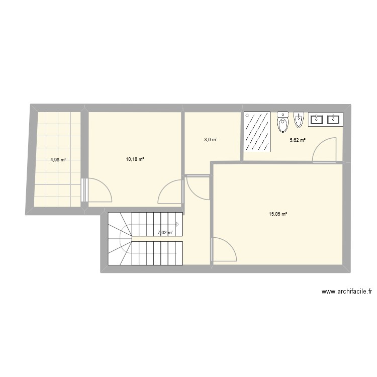 EXISTANT 1ER URTIN. Plan de 6 pièces et 46 m2