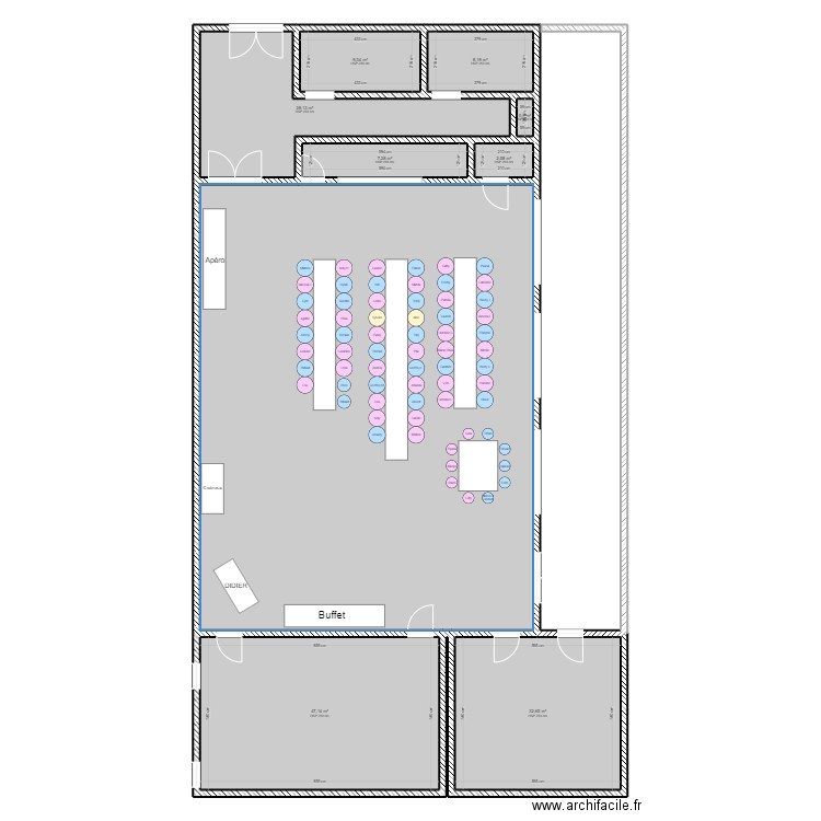 Salle des fêtes Rebecques. Plan de 9 pièces et 327 m2
