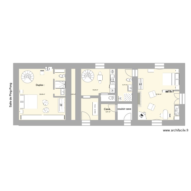 GM  RDC gauche salon meubles. Plan de 6 pièces et 86 m2