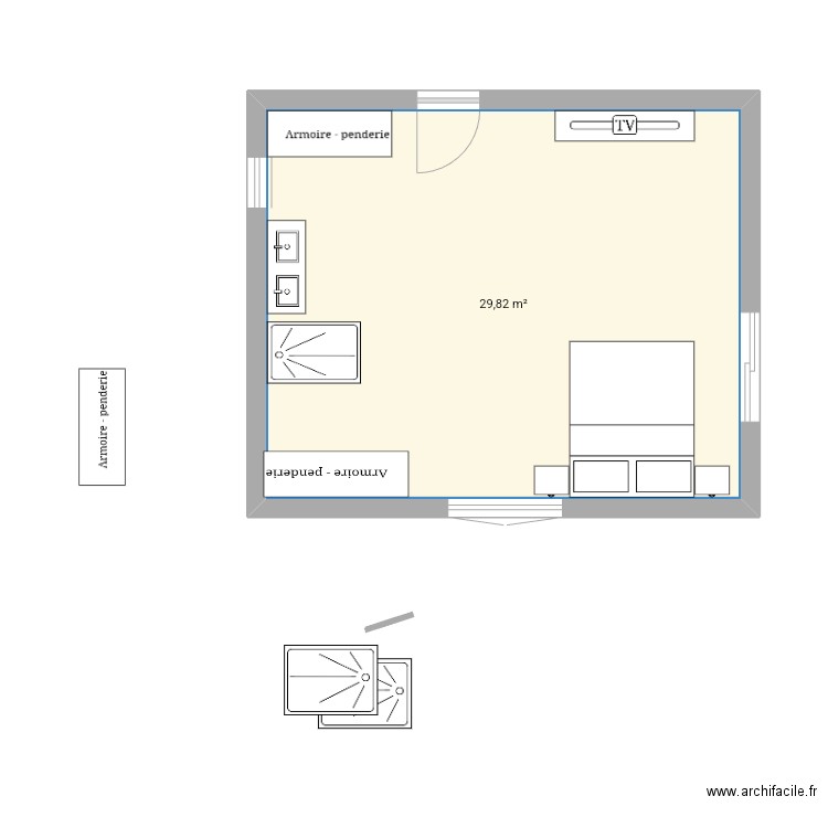 garage. Plan de 1 pièce et 30 m2