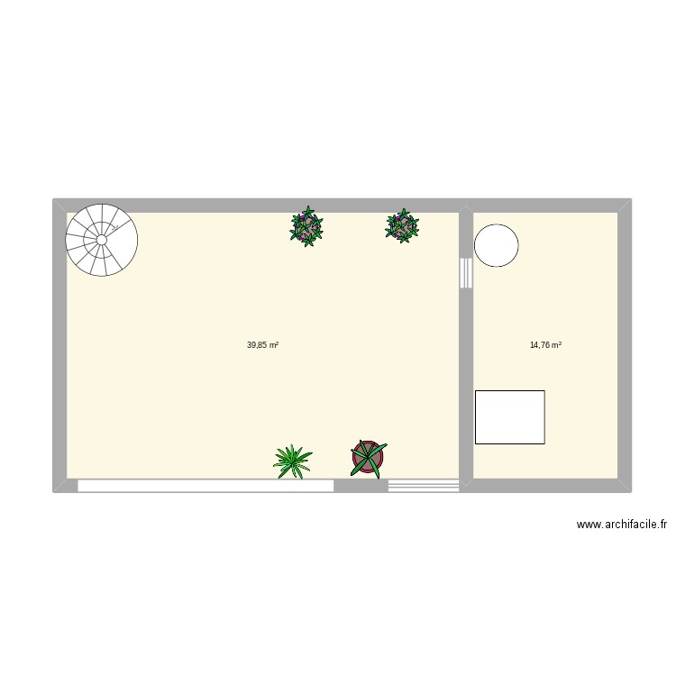 agencement point de vente. Plan de 2 pièces et 55 m2