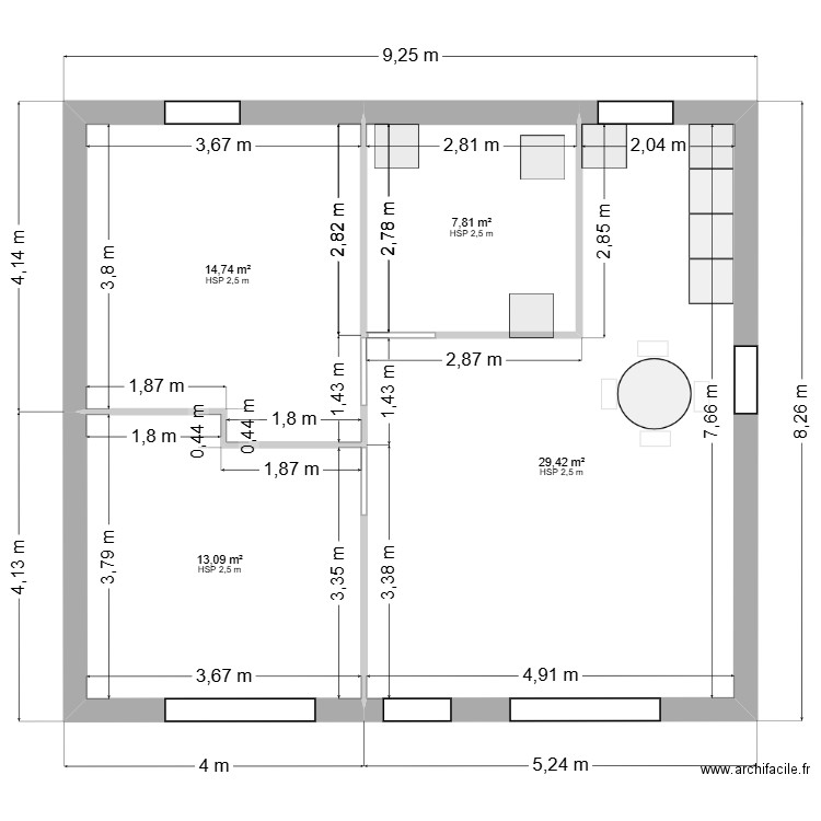 maison 60m2. Plan de 4 pièces et 65 m2